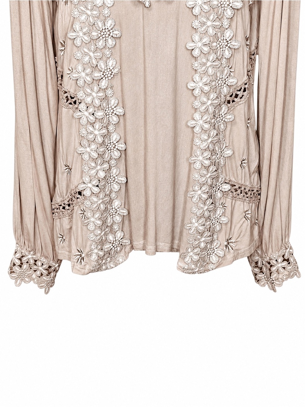 POL Floral Applique Blouse Embroidered Taupe Women's Top S - Picture 6 of 11